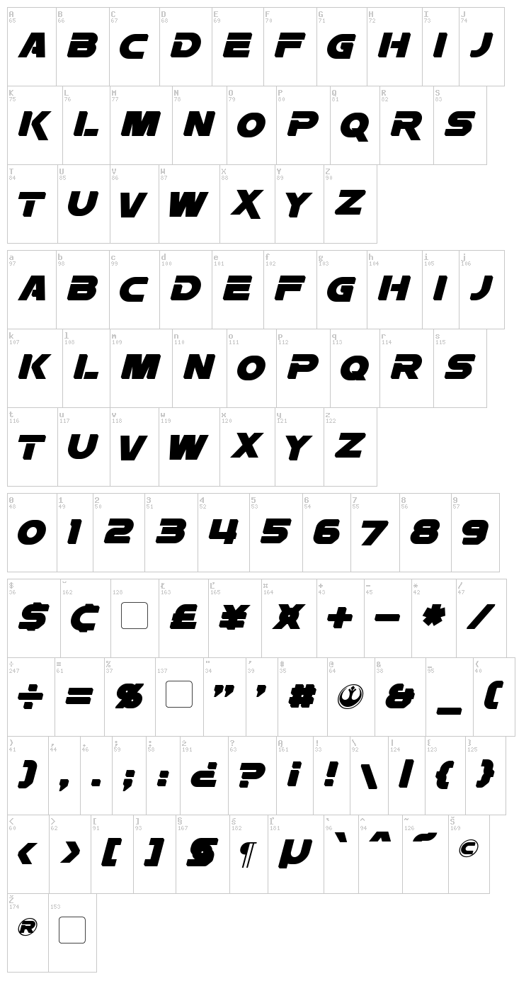 Rebellion font map